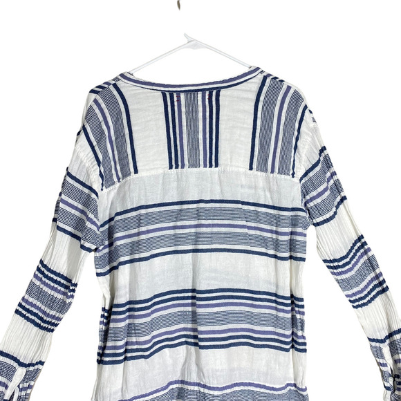 XiRENA 100% Cotton Blue & Ivory Stripe Sorento Dress Drawstring Waist sz L - Picture 10 of 10
